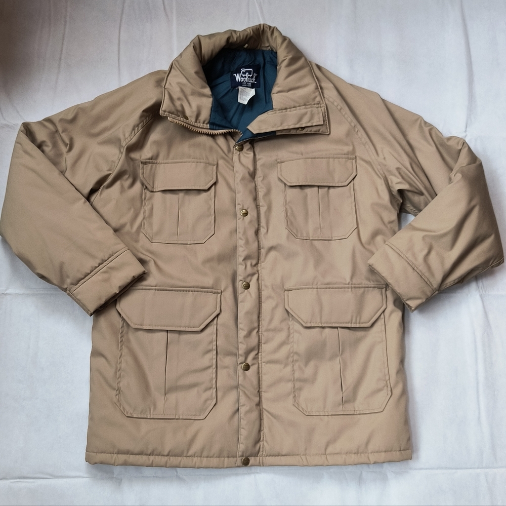 Woolrich Vintage Chore Barn Field Jacket Parka Size Large L Tan Mens Insulated